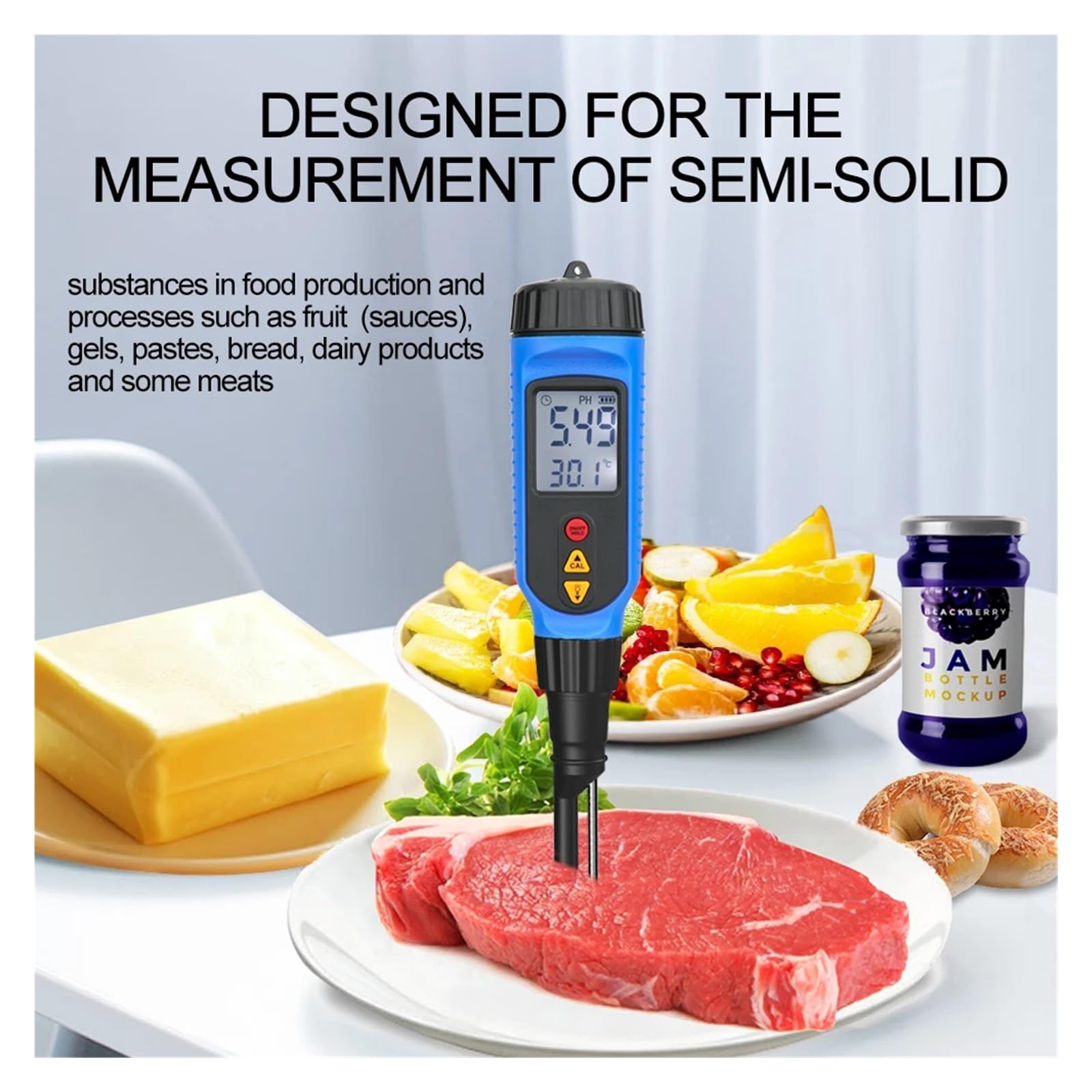 Misuratore Di PH A Penna Penetrante Acidimetro For Pasta Carne Rilevatore Temperatura Tester For Alimenti Semisolido Acidità Misurazione Accurata