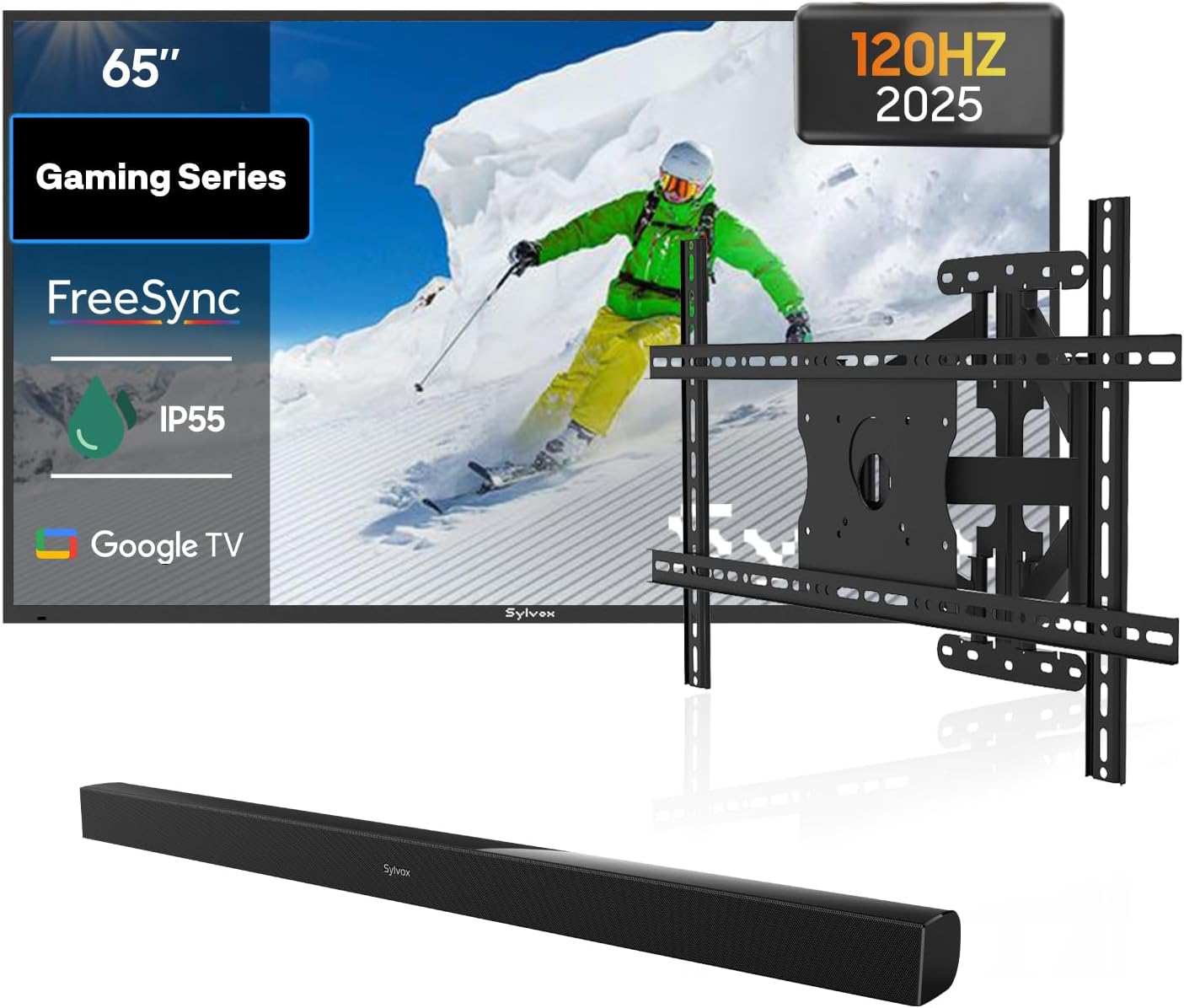 SYLVOX Bundle: 65" 120Hz Waterproof Outdoor TV (2025 Gaming Series) & S2 Soundbar & Wall Mount