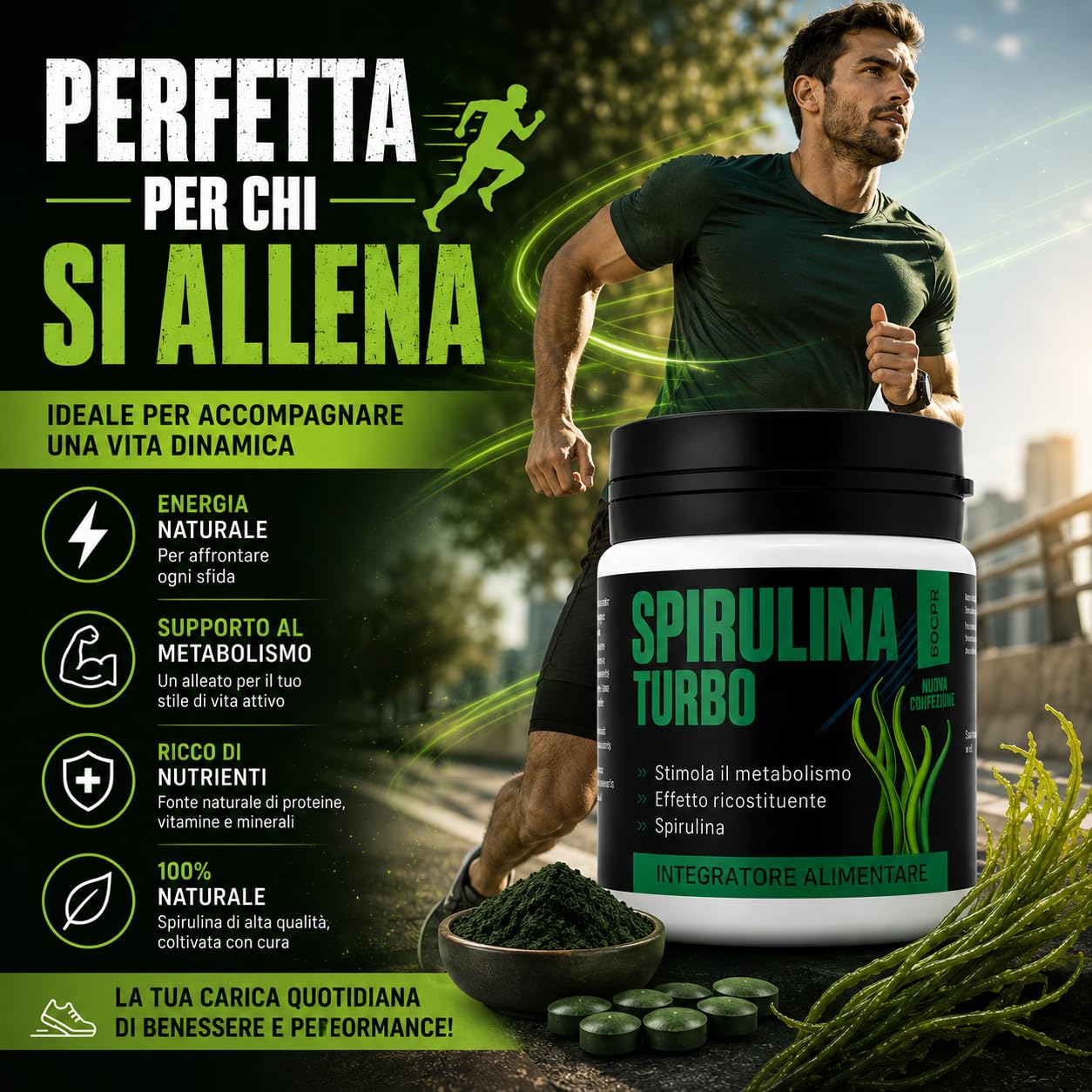 Spirulina Turbo Integratore Alimentare con Spirulina 240 Capsule | Con spirulina ad alto contenuto proteico, supporta il senso di sazietà e il benessere quotidiano.