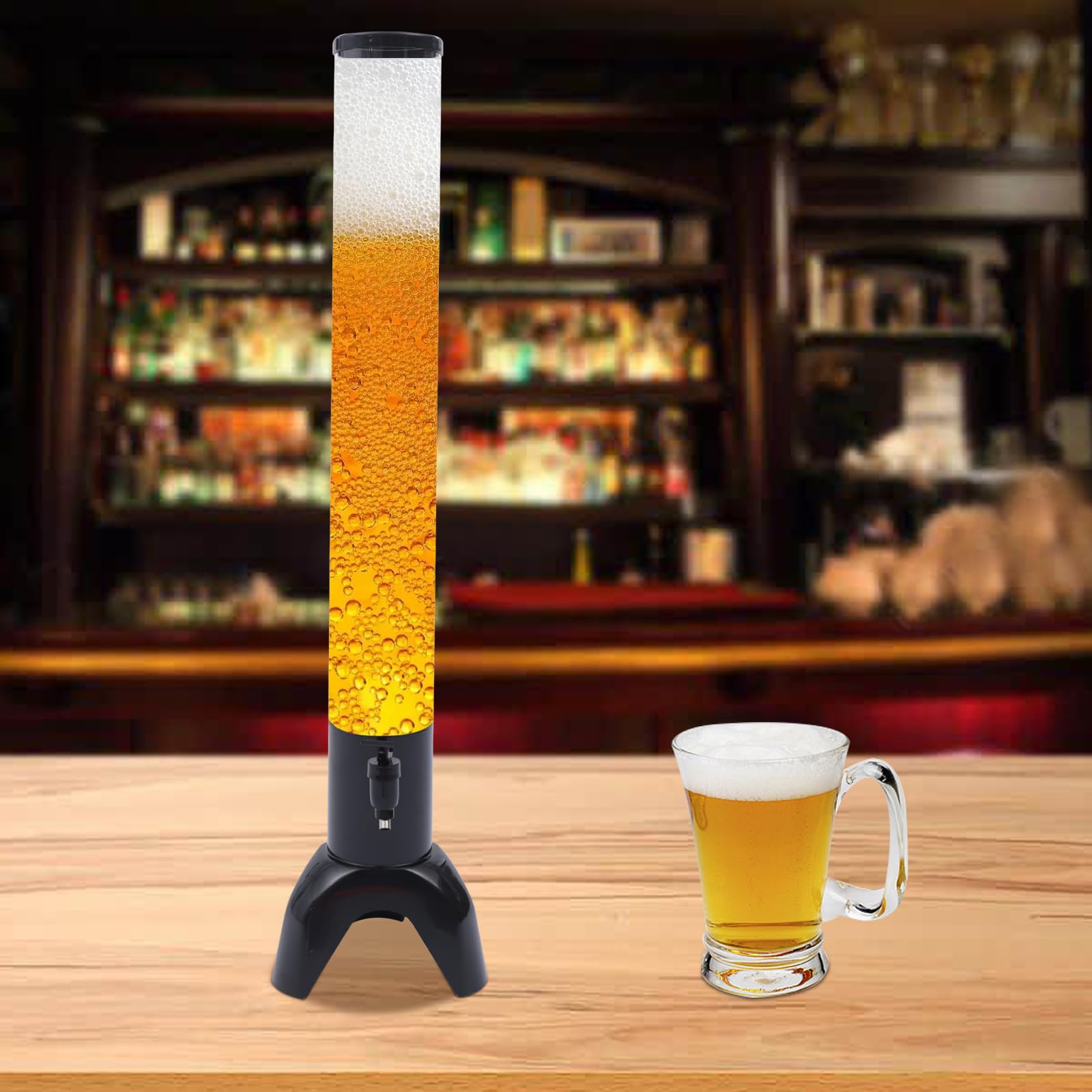 Beer Tower 3L/100oz, Beverage Dispenser with Spigot & Ice Tube Tower Drink Dispenser Margarita Tower Perfect Drink Dispensers for Bar Party (Black)