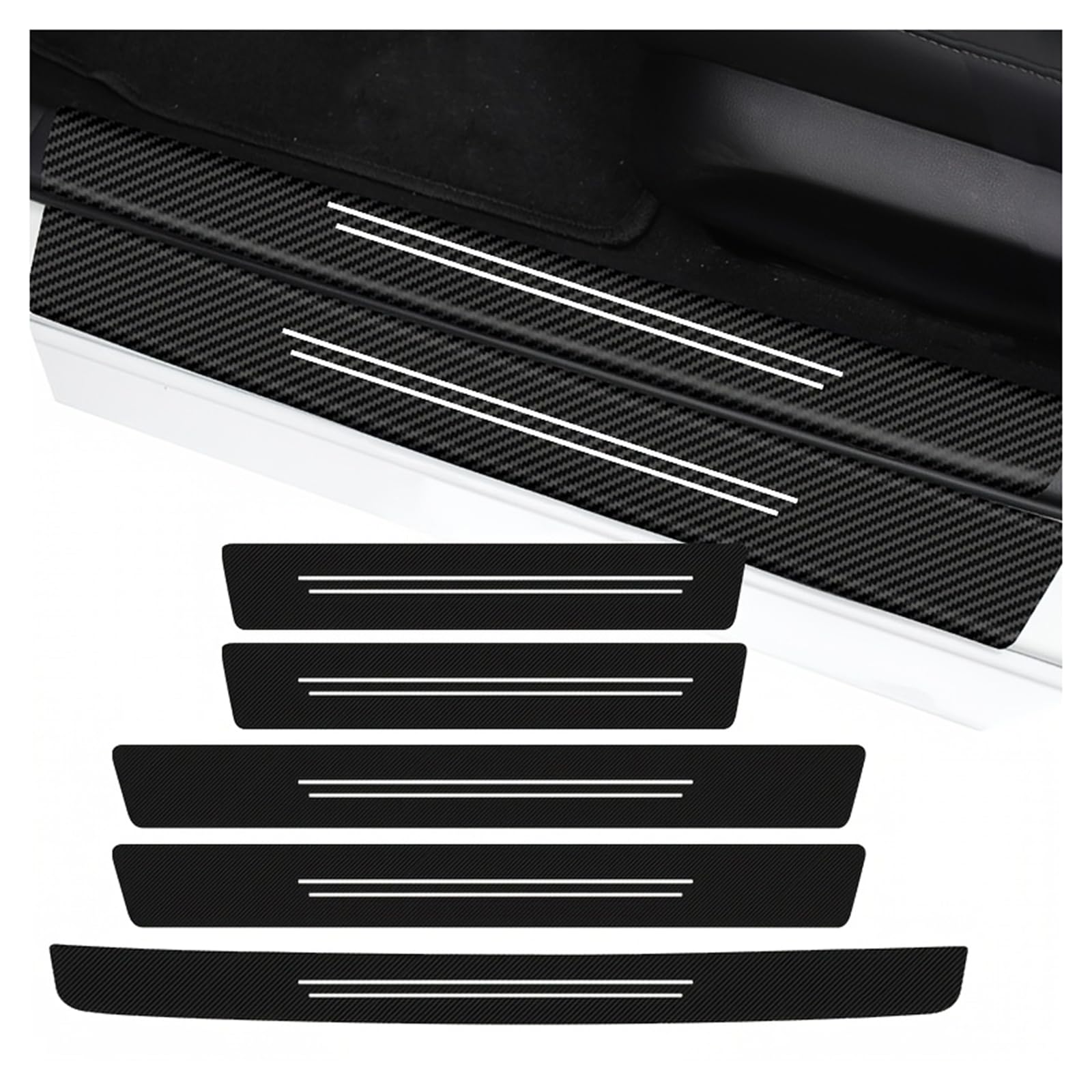 GQTMEUGTZ 5Pcs Carbon Fiber Car Door Sill Protector, for Mitsubishi Colt Z30 / Colt ClearTec 2004-2012 Threshold Protection Sticker Car Kick Plates Automobile Accessories