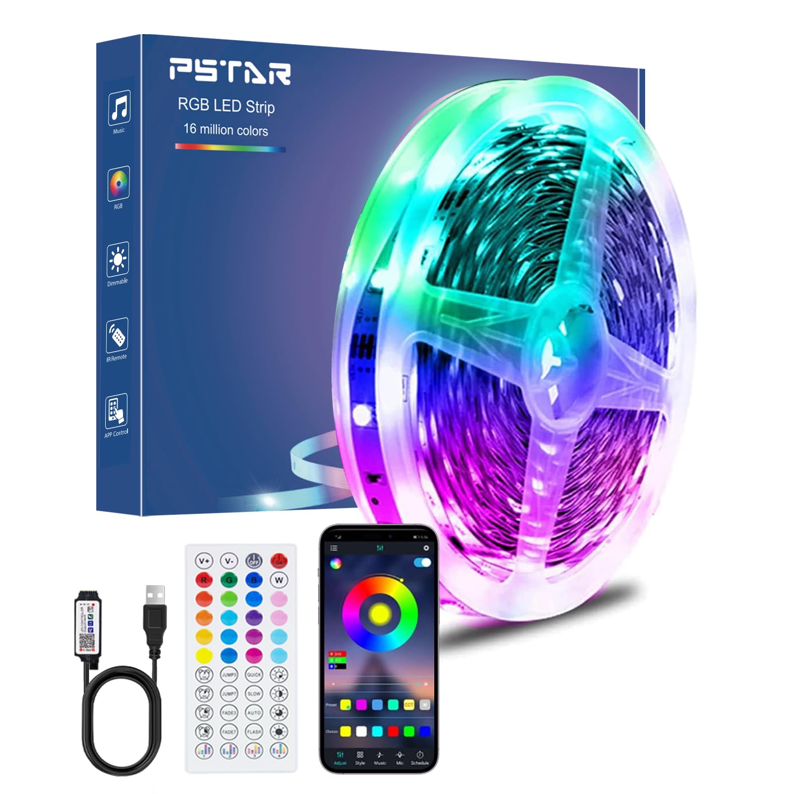 LED Strip 9m, Bluetooth LED Streifen Selbstklebend, RGB Led Band mit Fernbedienung und APP, Dimmbar DIY Deko für Schlafzimmer Küche Wohnzimmer Leiste Haus Party