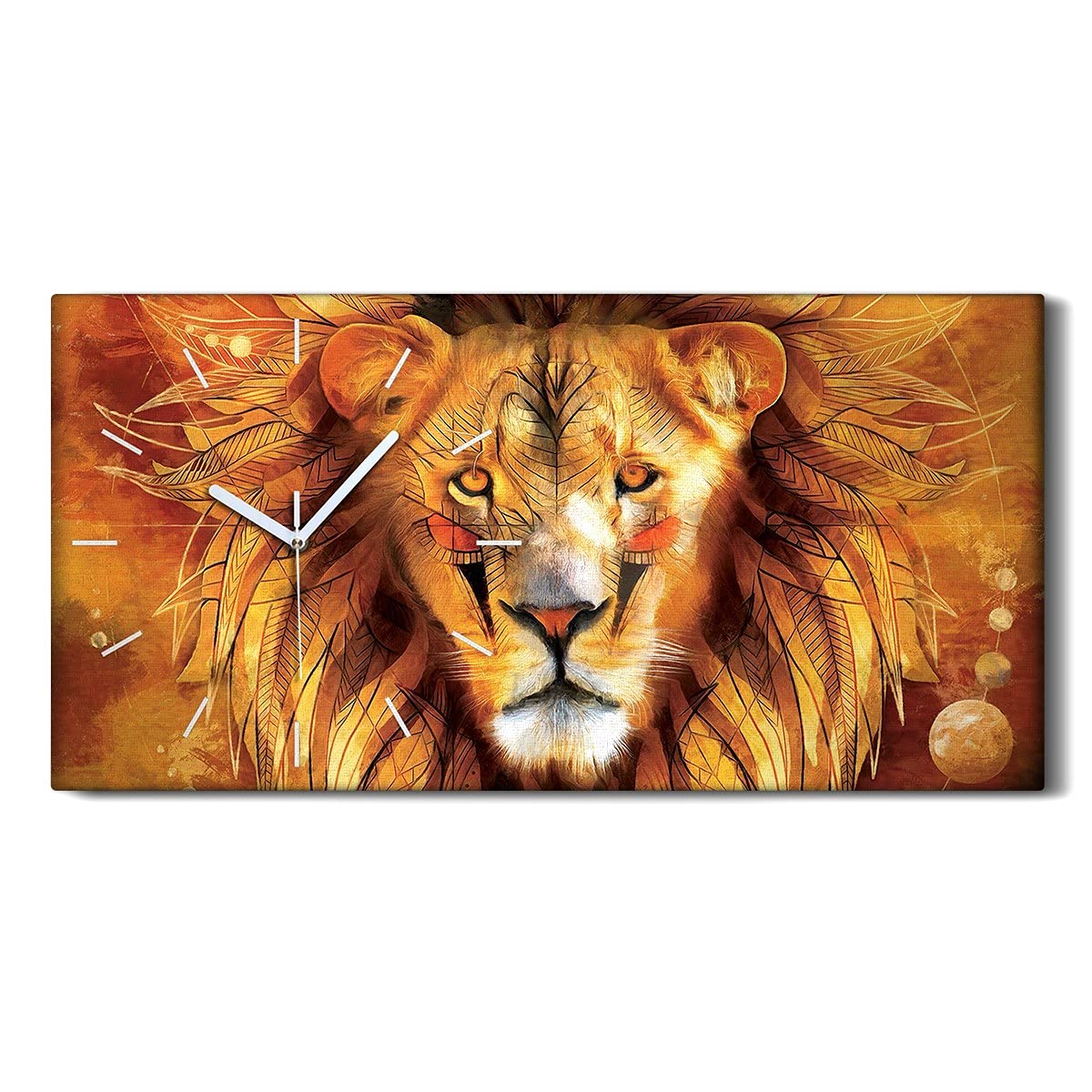 Horloge sur toile lion abstrait 60x30cm pour décoration salon