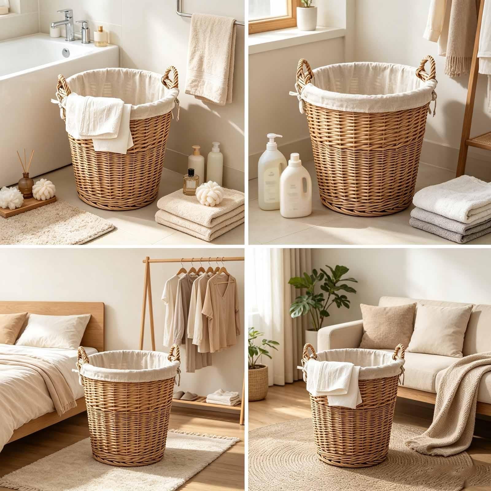 Cesto Portabiancheria Sporca In Rattan Intrecciato, Cesta Multiuso