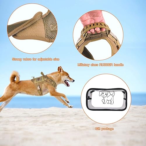 Miniatura 6 de Arnés táctico para perro, chaleco de entrenamiento al aire libre, chaleco ajustable para perros de trabajo militar con sistema Molle y mango de goma