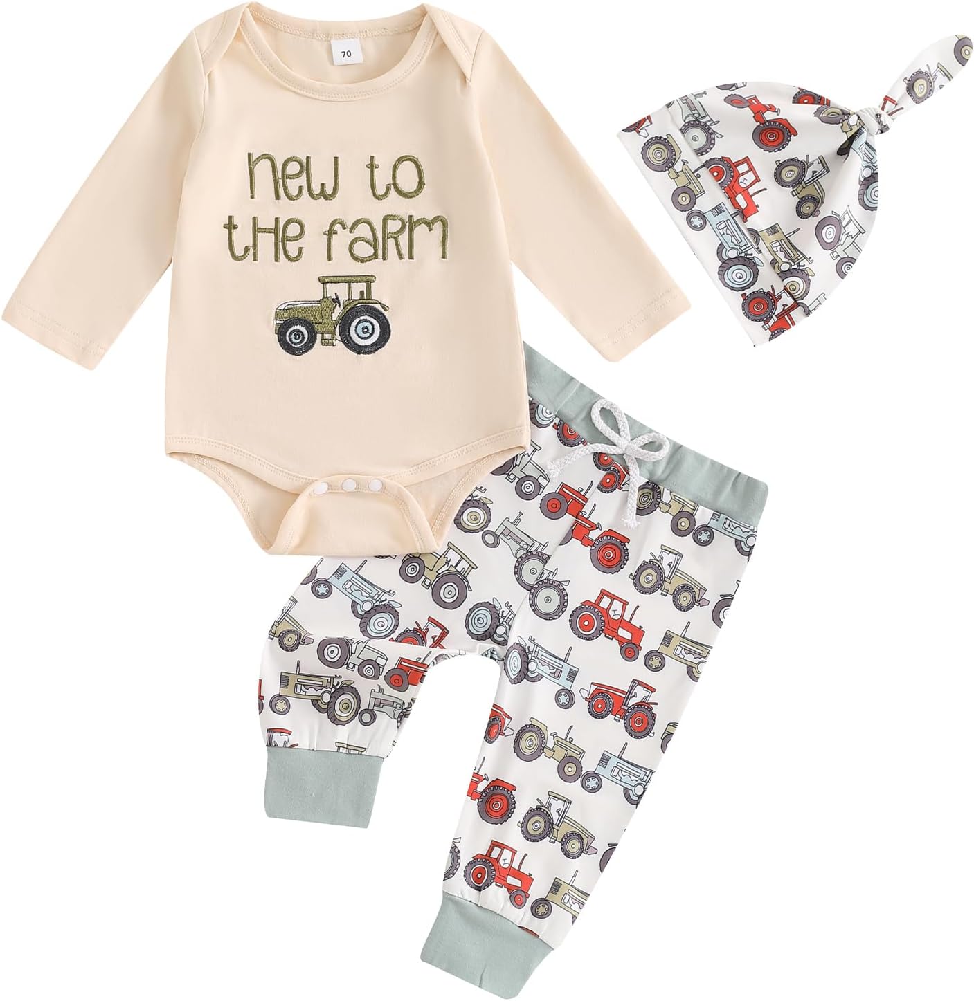 Karuedoo Newborn Baby Boy Farm Outfit New to the Farm Embroidery Long Sleeve Romper Tractor Pants Hat 3Pcs Coming Home Outfit Karuedoo Newborn Baby Boy Farm Outfit New to the Farm Embroidery Long Sleeve Romper Tractor Pants Hat 3Pcs Coming Home Outfit