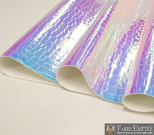 Miniatura 3 de Fabric Empire Vinyl Upholstery Embossed Crocodile Holographic Glossy Fabric Light Blue 54" Wide Sold by The Yard