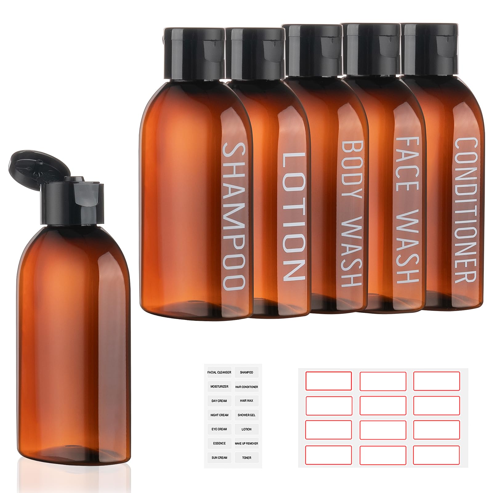 Ronyes Travel Bottles for Toiletries 6 Pack 100ml Leakproof Reusable Travel Size Containers (Brown)