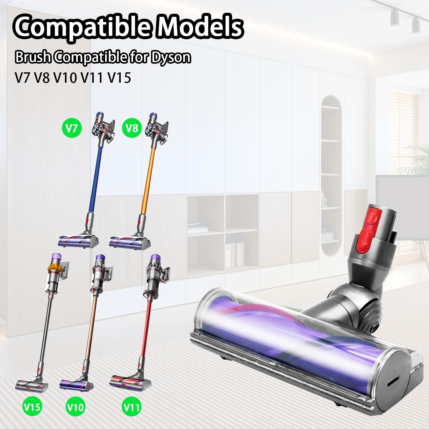 Recambios Cepillo Motorizado para Dyson V7 V8 V10 V11 V15, Cepillo de Cabezal Limpiador de Cabezal de turbina para Dyson V7 V8 V10 V11 V15, para Moquetas y Suelos Duros.
