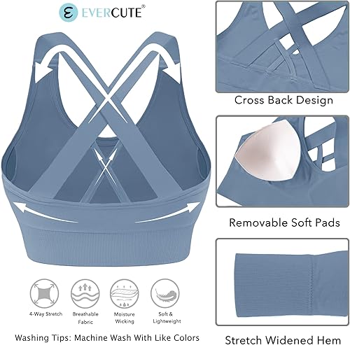Miniatura 4 de Evercute - Brasier deportivo para mujer con relleno, soporte medio, tirantes cruzados y ajustables, sin costuras, para yoga, ejercicio atlético
