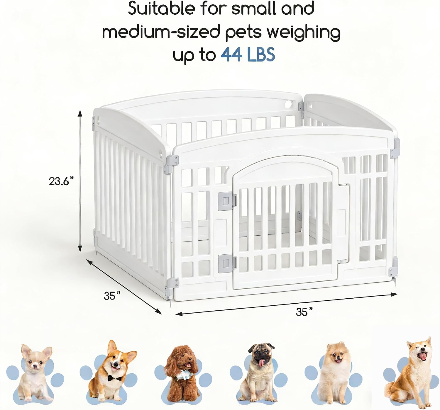DUMOS Dog Playpen 4 Panel 24" Plastic Exercise Pen with Door Small Puppy, Medium Dogs Animal Pet for Outdoor, Garden, Yard, RV Camping - White