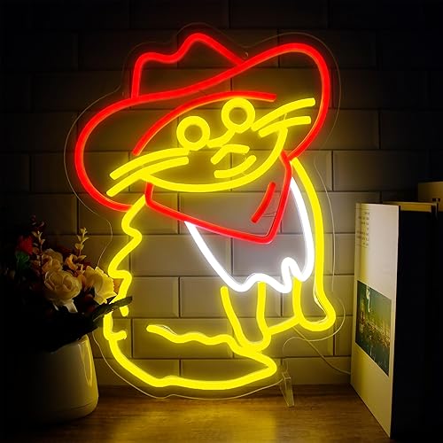 Manimo Señales de neón LED con sombrero de vaquero rojo para decoración de pared, letreros de neón con luz de gato alimentado por USB para fiesta,