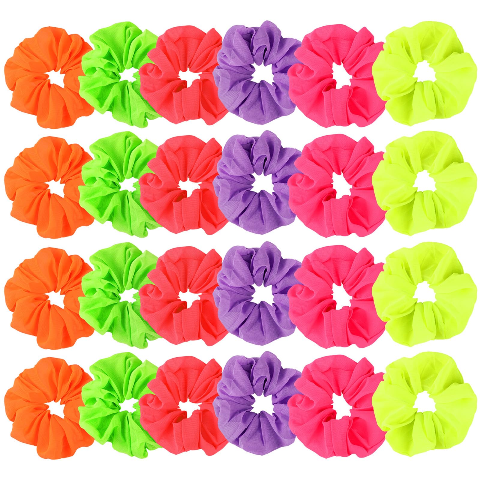 24 Pcs Neon Scrunchies for Hair 80s Neon Hair Accessories for Women Halloween Costumes Elastic Scrunchy Bands Solid Color Ponytail Scrunchy
