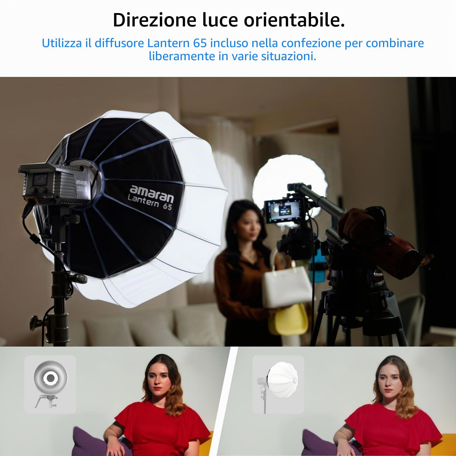 Amaran Lantern 65cm Softbox Sferico con Attacco Bowens, Illuminazione a 360° per Studio e Produzione Video, Design a Montaggio Rapido, Include Borsa per il Trasporto