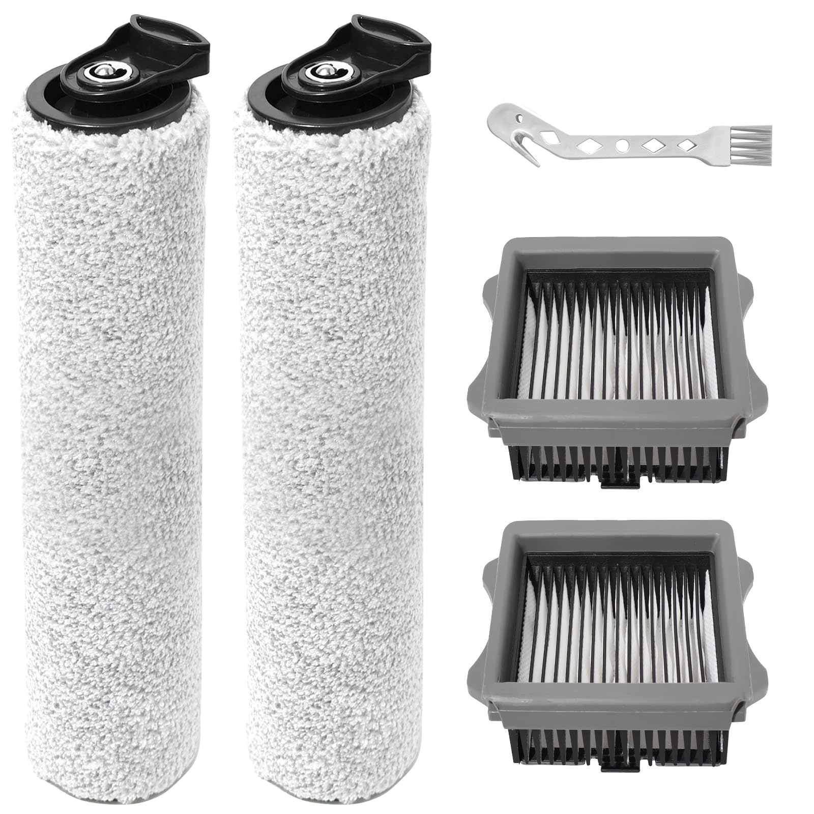 Szczotka rolkowa + części zamienne do odkurzacza parowego do Tineco FLOOR ONE S5 Steam/IFLOOR 5 na mokro i na sucho, zestaw akcesoriów 2 rolki szczotki + 2 filtry + 1 szczotka do czyszczenia