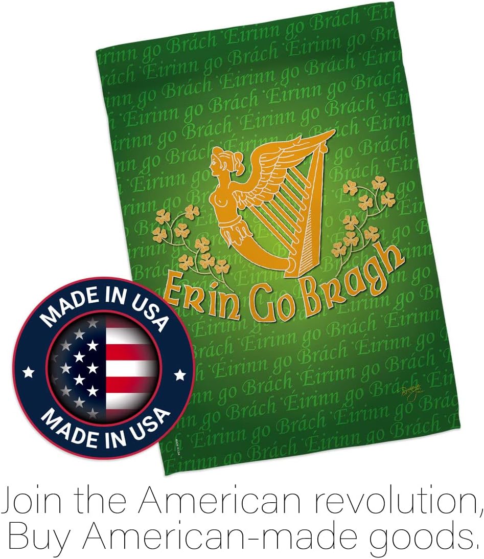 Erin Go Bragh Garden Flag - Set Wall Holder Spring St Patrick Shamrock Leprechaun Lucky Coin Holiday March Irish Clover - House Decoration Banner Small Yard Gift Double-Sided Made In USA 13 X 18.5