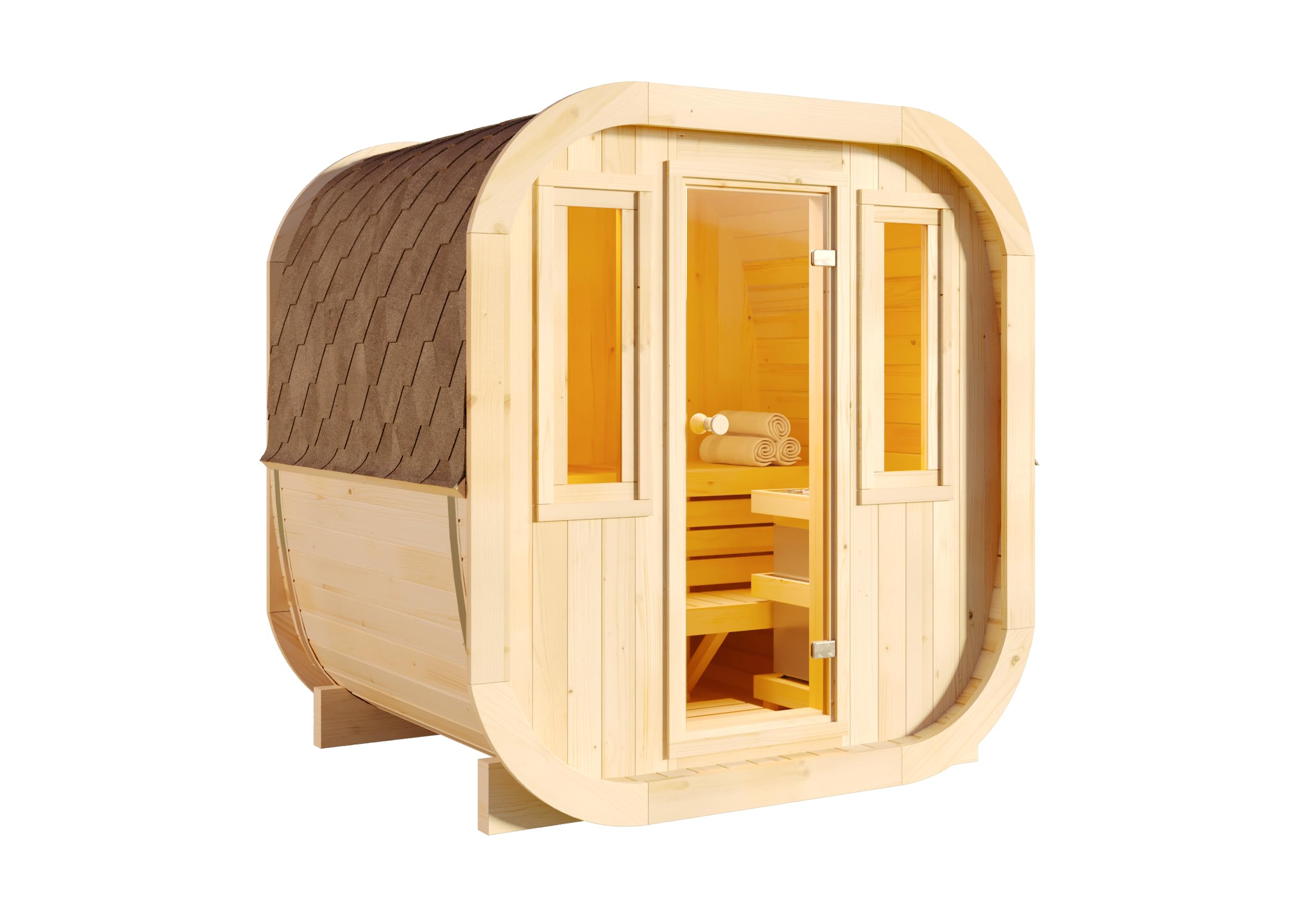 Fasssauna ScandiCube Mini XS Außensauna 42 mm Wandstärke 2 Sitzbänke