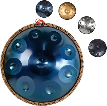 9 Note Handpan Drum in Minor D 440hz Performance Steel Drum 22 Inch Harmonic Percussion Instrument with Handpan Stand, Handpan Case, Durable Mallets and Dust-Free Cloth Color Blue9note
