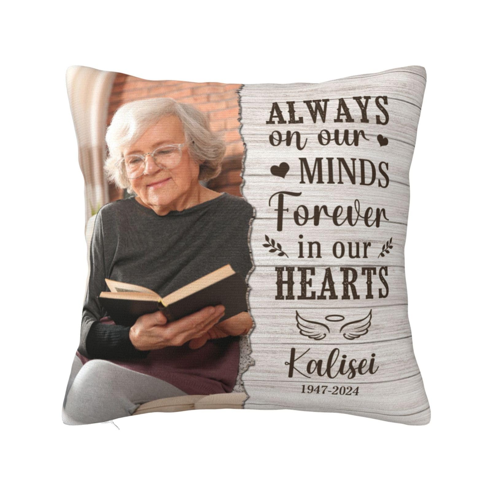 Ozinna Custom Always On Our Minds Pillow Cushion Cover,Personalized Photo Memory Pillow Pillow Cushion Cover Pillowcase,Sympathy Gifts for Loss Of Loved One Bereavement Remembrance Gifts
