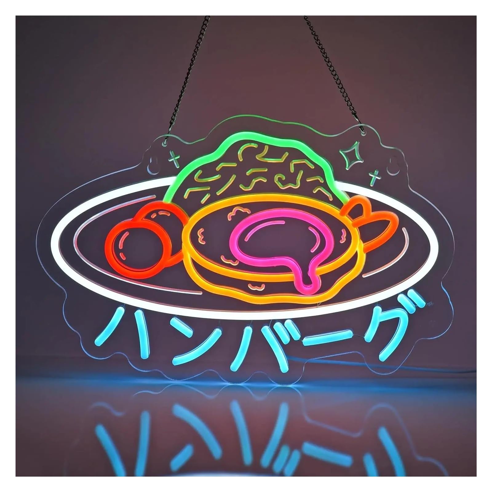 néon signe Enseigne Lumineuse LED Style Japonais Hamburg Steak, Intensité Variable, Luminaire Décoratif D'intérieur Pour Restaurant Boutique Café 41cmx27cm