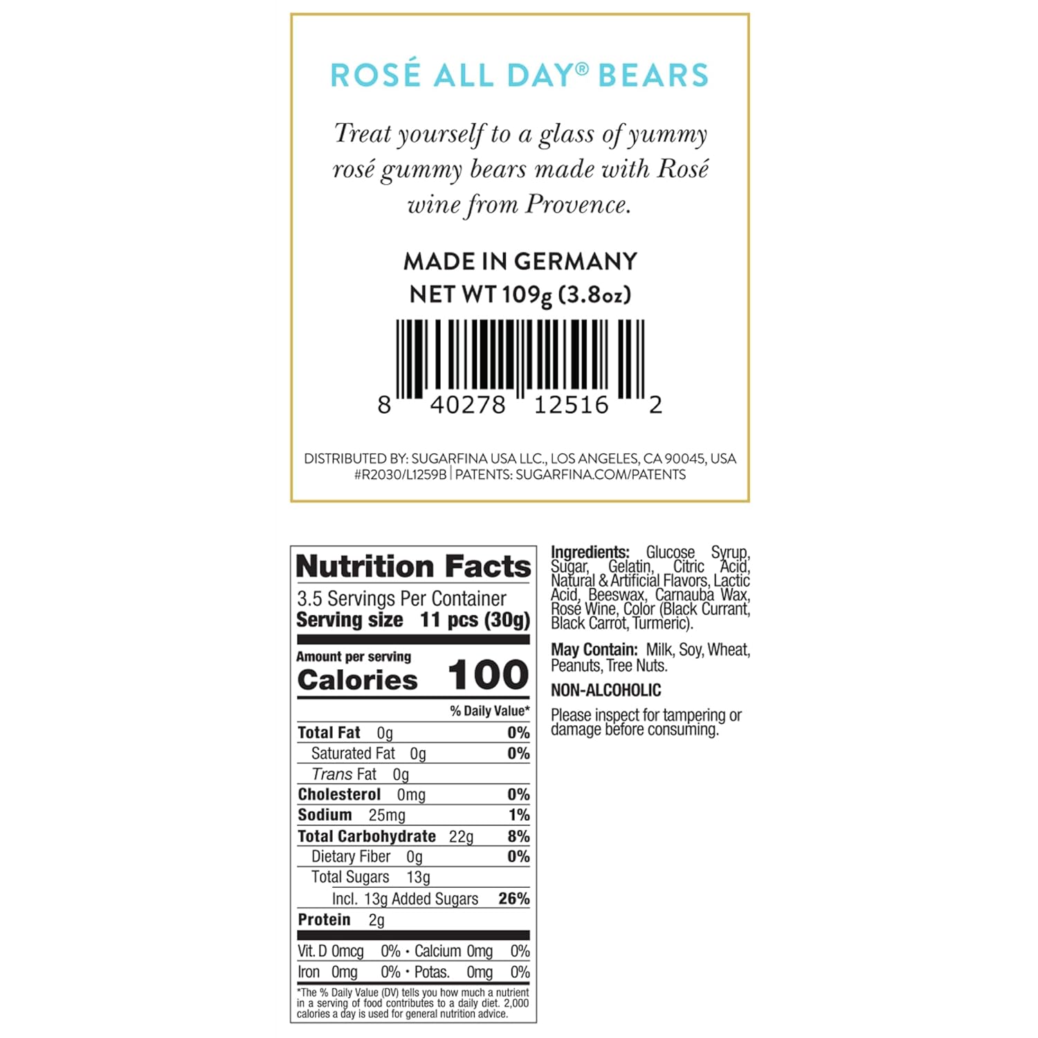 Sugarfina Rosé All Day Bears and Champagne Bears Party Pack, Gummy Bears, Small Candy Cubes, Pack of 4