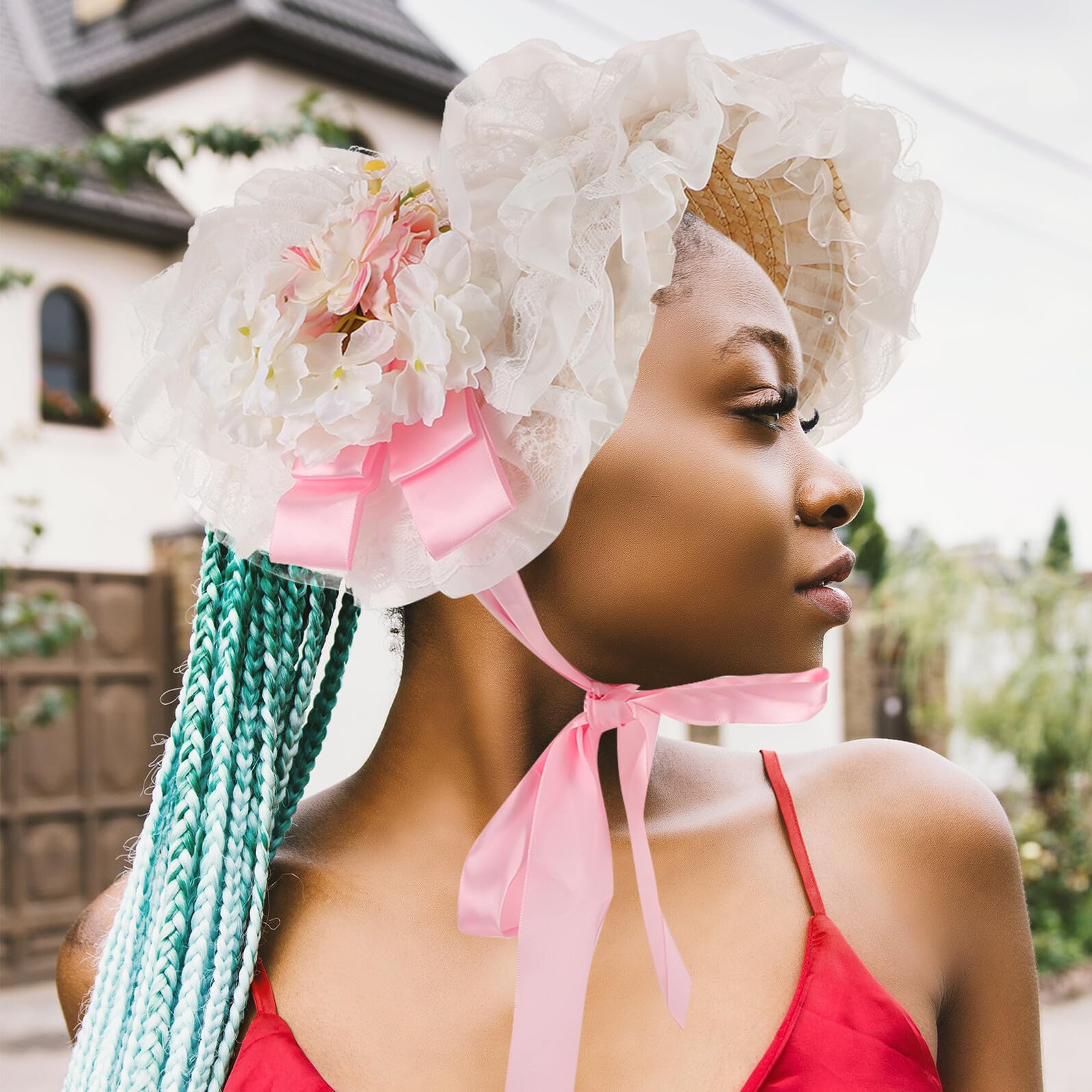 Sombrero Lolita de Paja para Niñas con ala Ancha Ajustable Protección Solar UV Lazos y Diseño Transpirable para Vacaciones y Fiestas al Aire