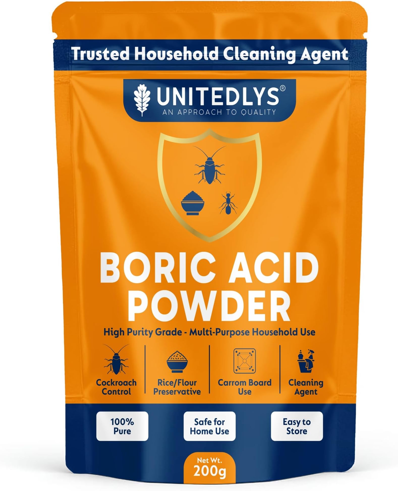 Unitedlys 200g Boric Acid Powder for Cockroaches Control | Multi Purpose Cleaner Powder for Household Cleaning, Carrom Board Use & Rice Storage Protection | Effective & Safe Stain Remover for Kitchen