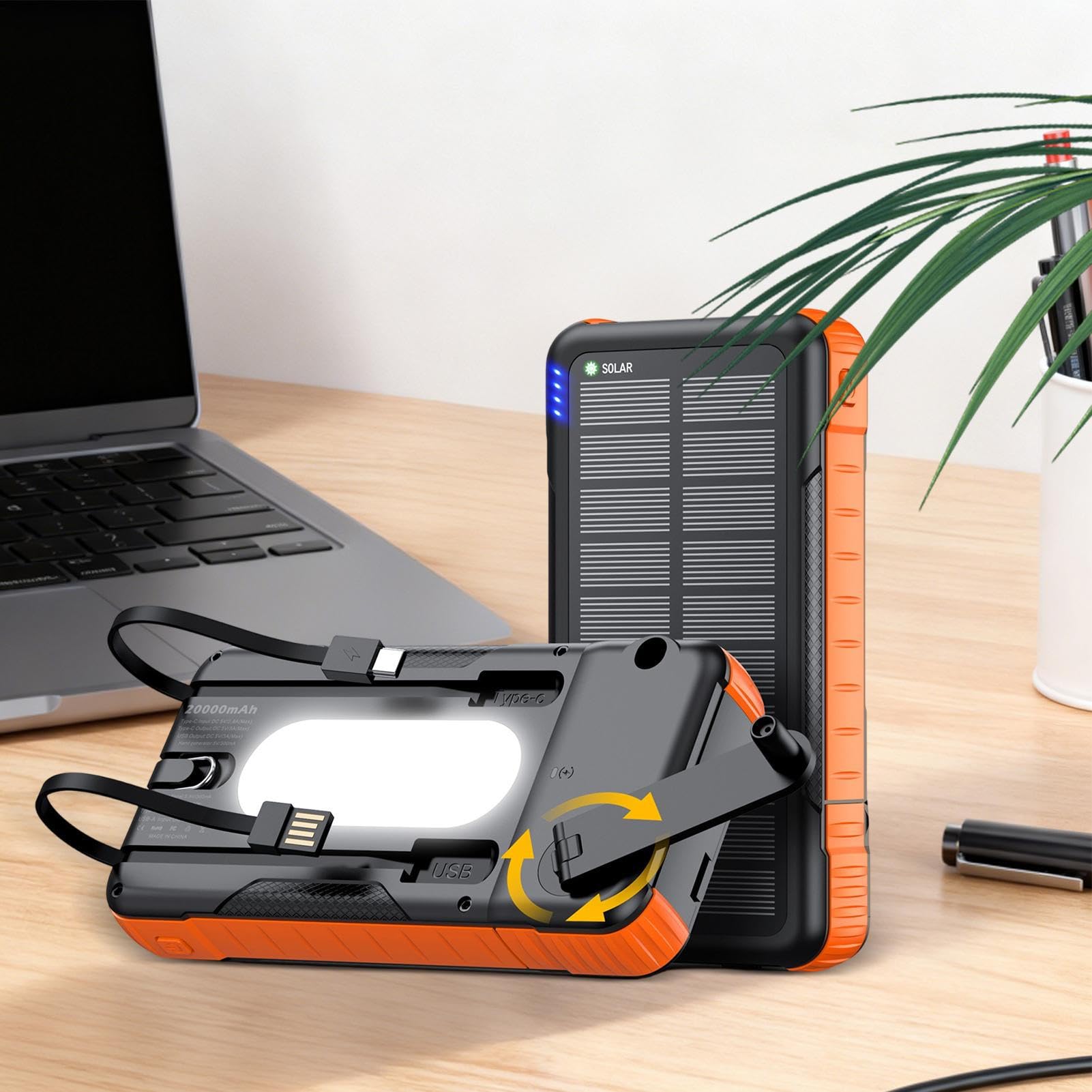 Caricatore Solare Power Bank Resistente Agli Urti Con Torcia | Batteria Portatile Solare Con Manovella Manuale Per Uso Esterno Per Telefono Per Campeggio Escursionismo Viaggio Pesca Zaino