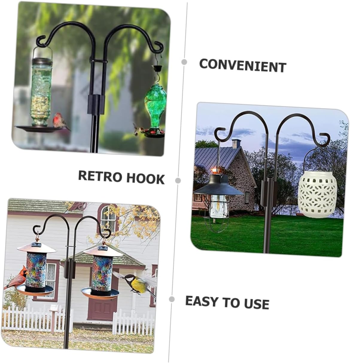 Ground Shepherd Hook for Outdoor Plants Metal Plant Hanger Dual Hooks for Bird Feeders and Solar Lights for Gardens and Events