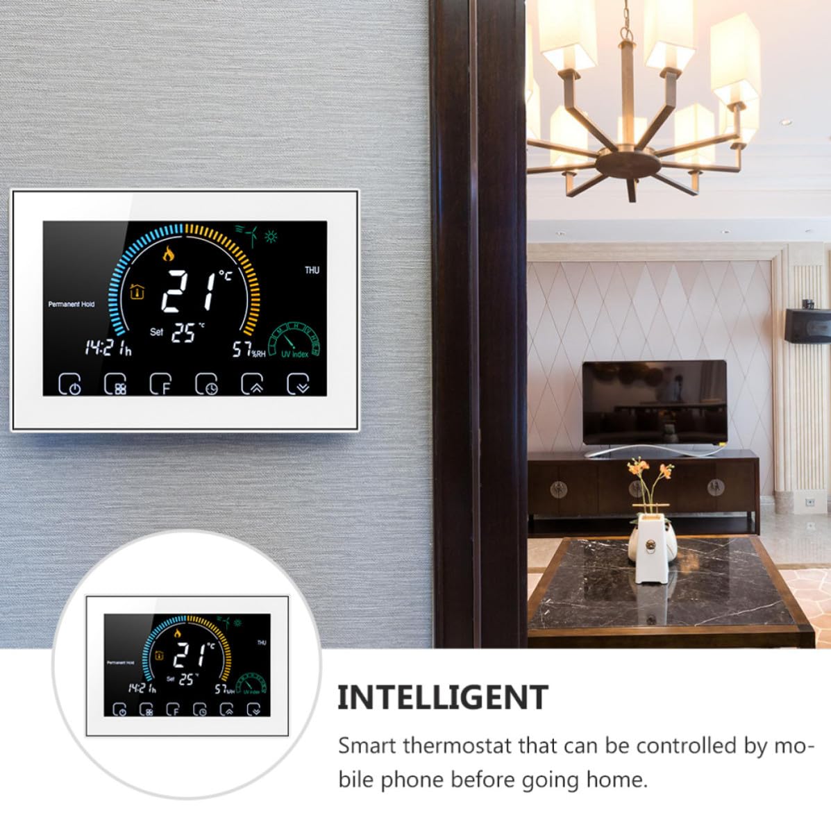 Intelligenter Temperaturregler für Zuhause, Weiß, Touchscreen, Ntc3950