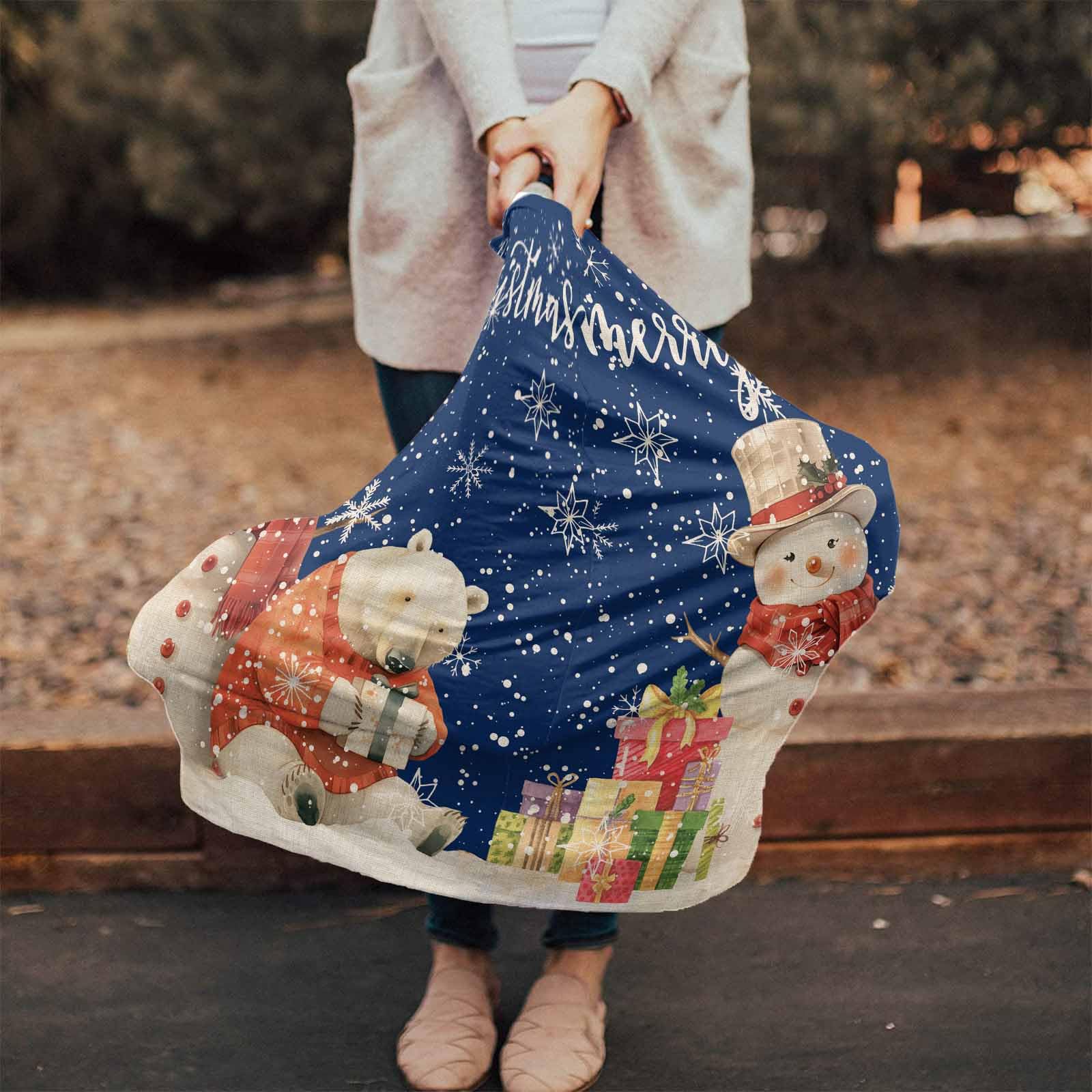 Nursing Cover for Breastfeeding Scarf, Xmas Boxes Navy Blue Vintage Snowman Bear Baby Car Covers Super Soft Multi Use for Canopy Shopping Cart Cover Blanket Stroller Cover
