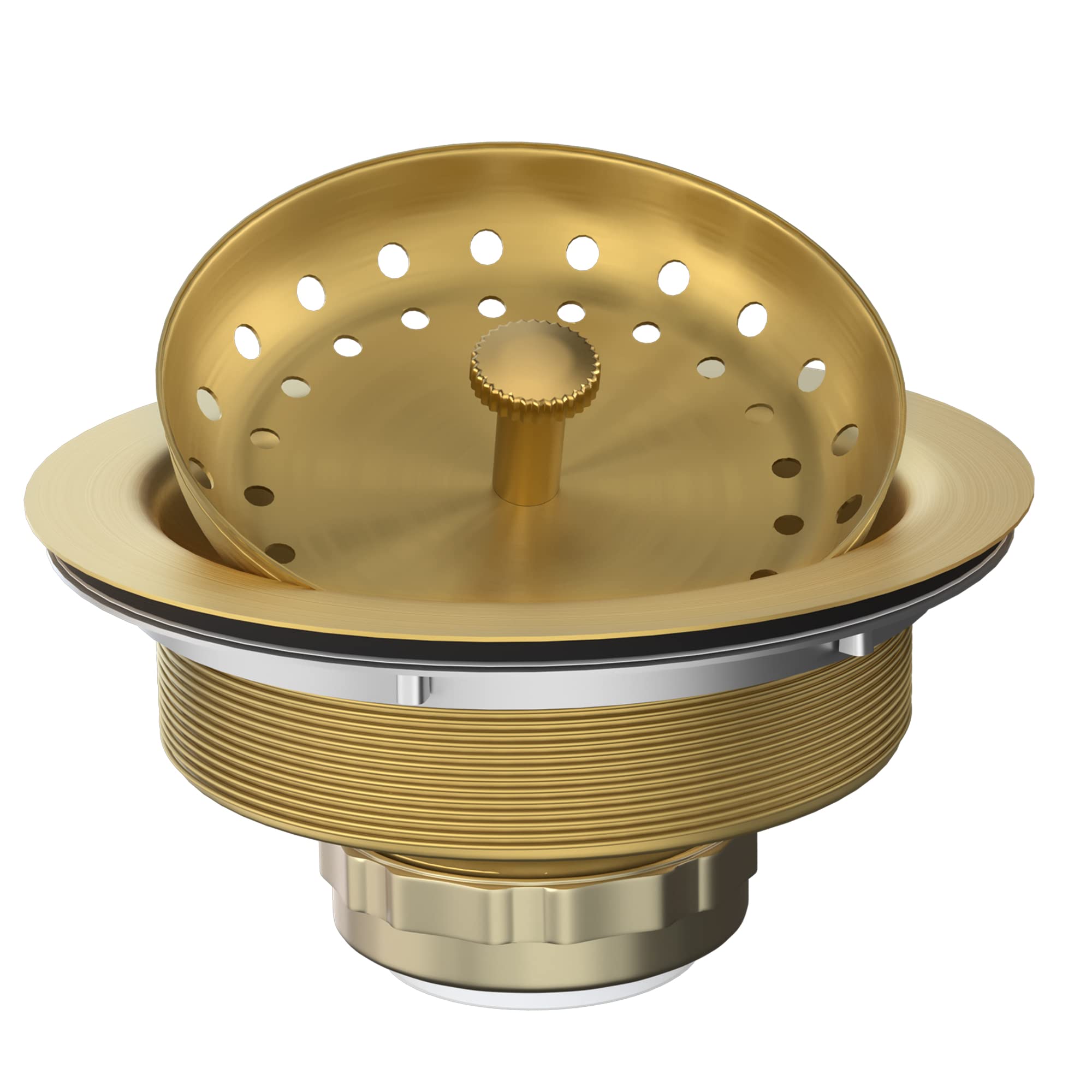 Kitchen Sink Drain Gold Sink Drain Strainer with Fixed Post 3-1/2 Inch Kitchen Drain Assembly with Strainer Basket and Drain Stopper for Standard Kitchen Sink Stainless Steel Brushed Gold