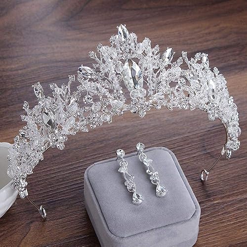 Miniatura 2 de Hair Crowns for Women Luxury Crystal Heart Bridal Jewelry Set Rhinestone Crown Tiaras Earrings Choker Necklace Set Wedd