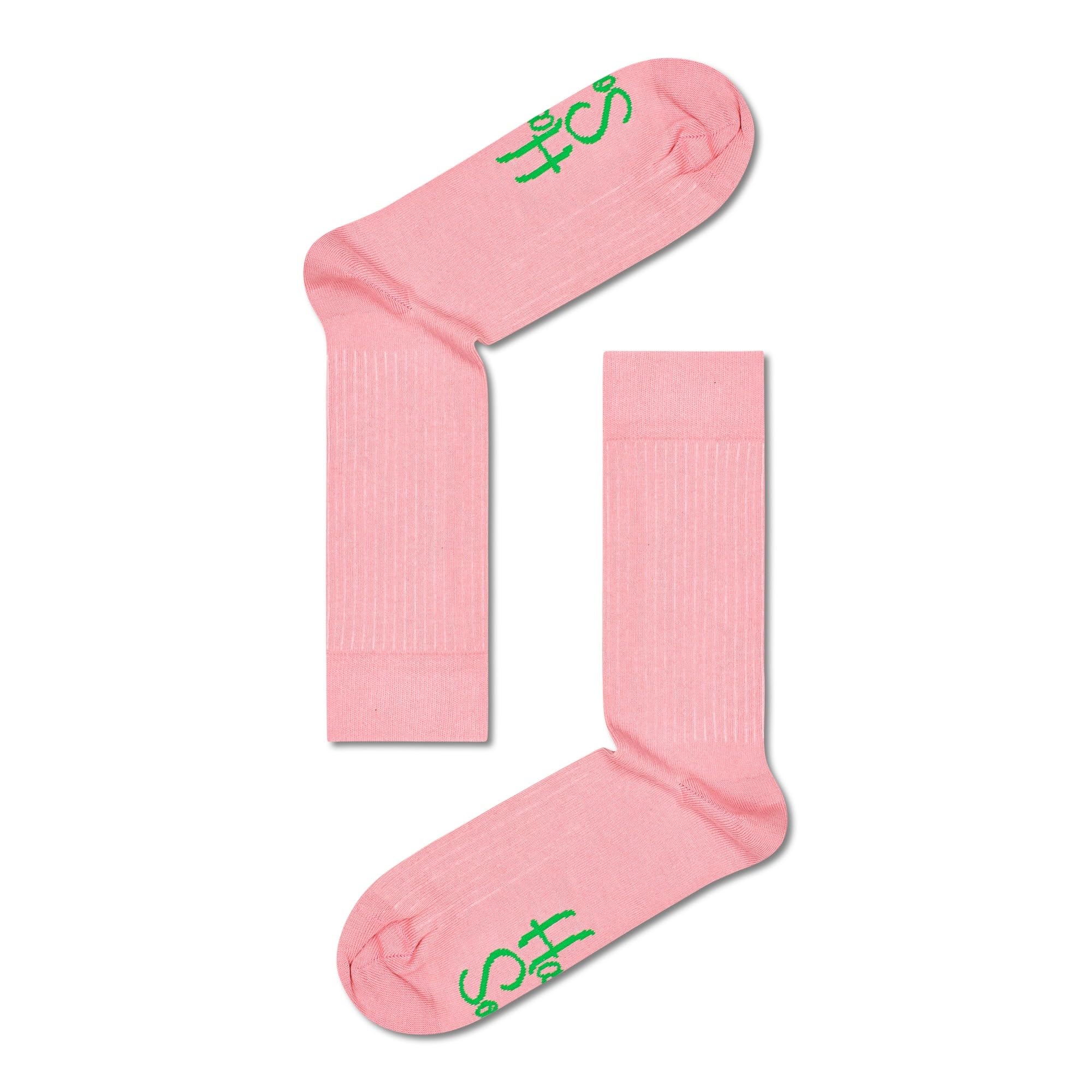 Happy Socks Men's Pink - Crew Socks (Size L) ~ Solid Rib 1
