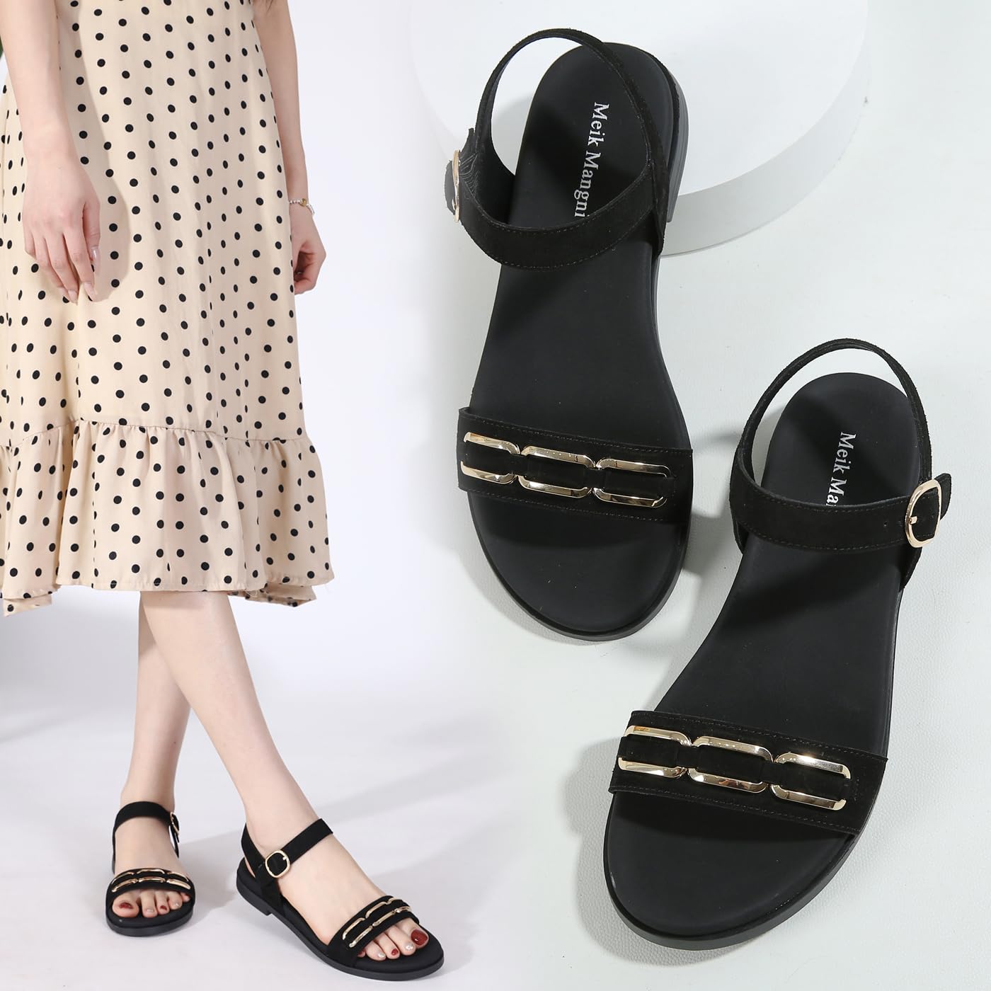 Meik Mangni sandales femme été confortable Léger Antidérapantes Plate Chaussures Réglables Chevilleet Bout Ouvert Décontractées Chaussure,36-42 EU
