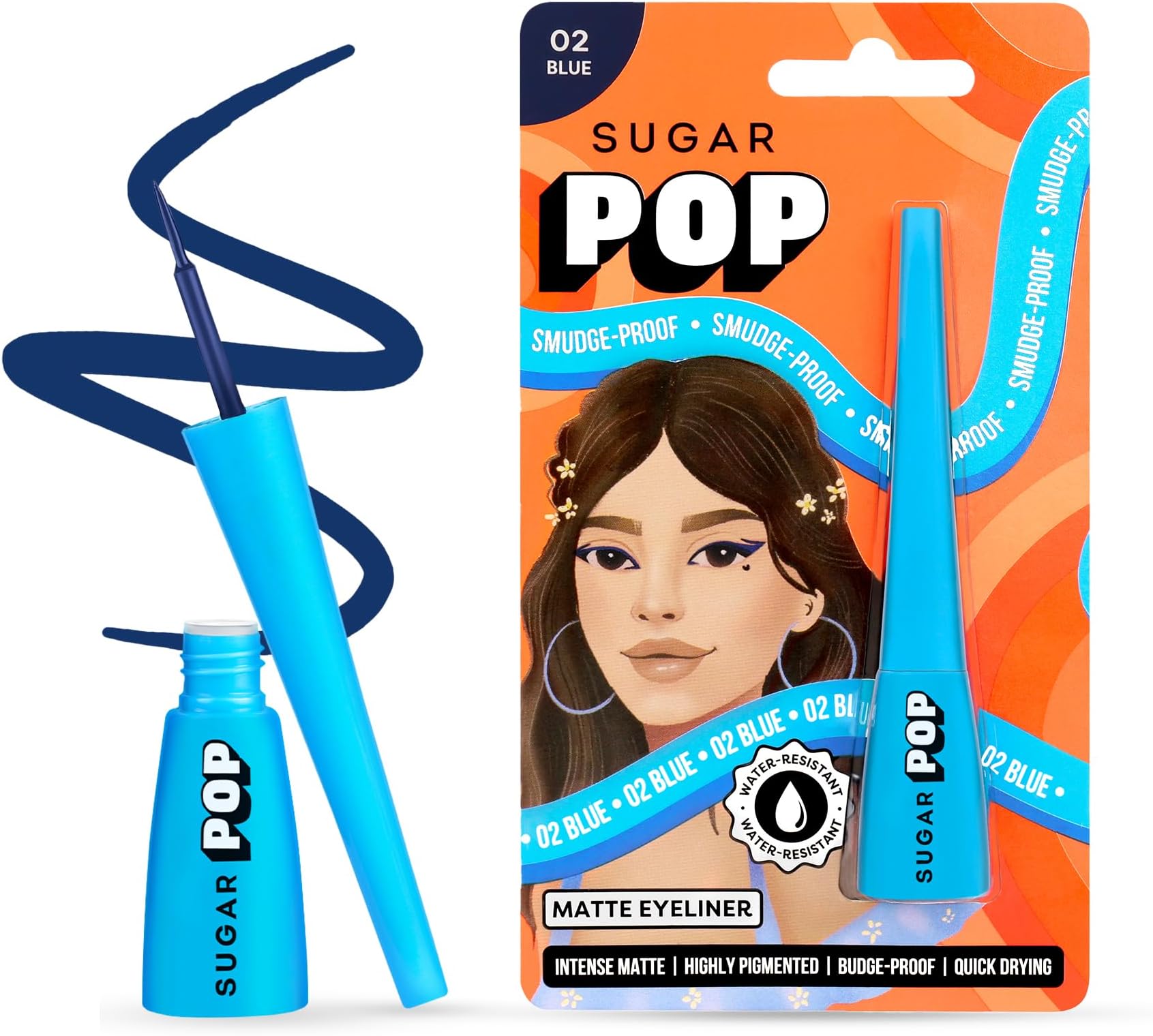 SUGAR POP Matte Eyeliner | Enriched with Castor Oil | Smudge-proof | Water-Resistant | Up to 24 Hours | 4.5ml - 02 Blue