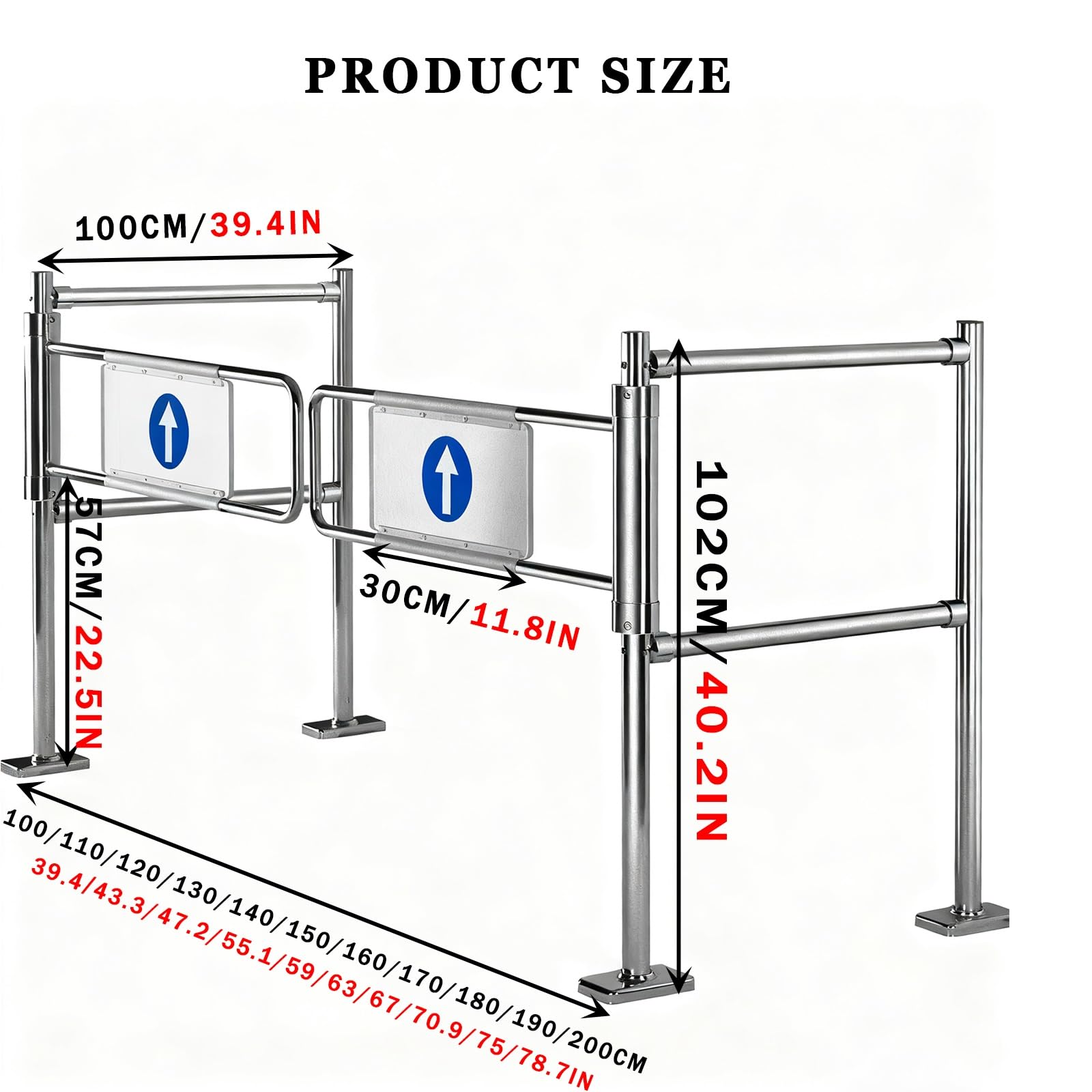 Cancello a battente automatico in acciaio inox, porta a chiusura automatica per magazzino e negozio, 1 via, cancello di sicurezza, recinzione industriale, 110 cm x 102 cm