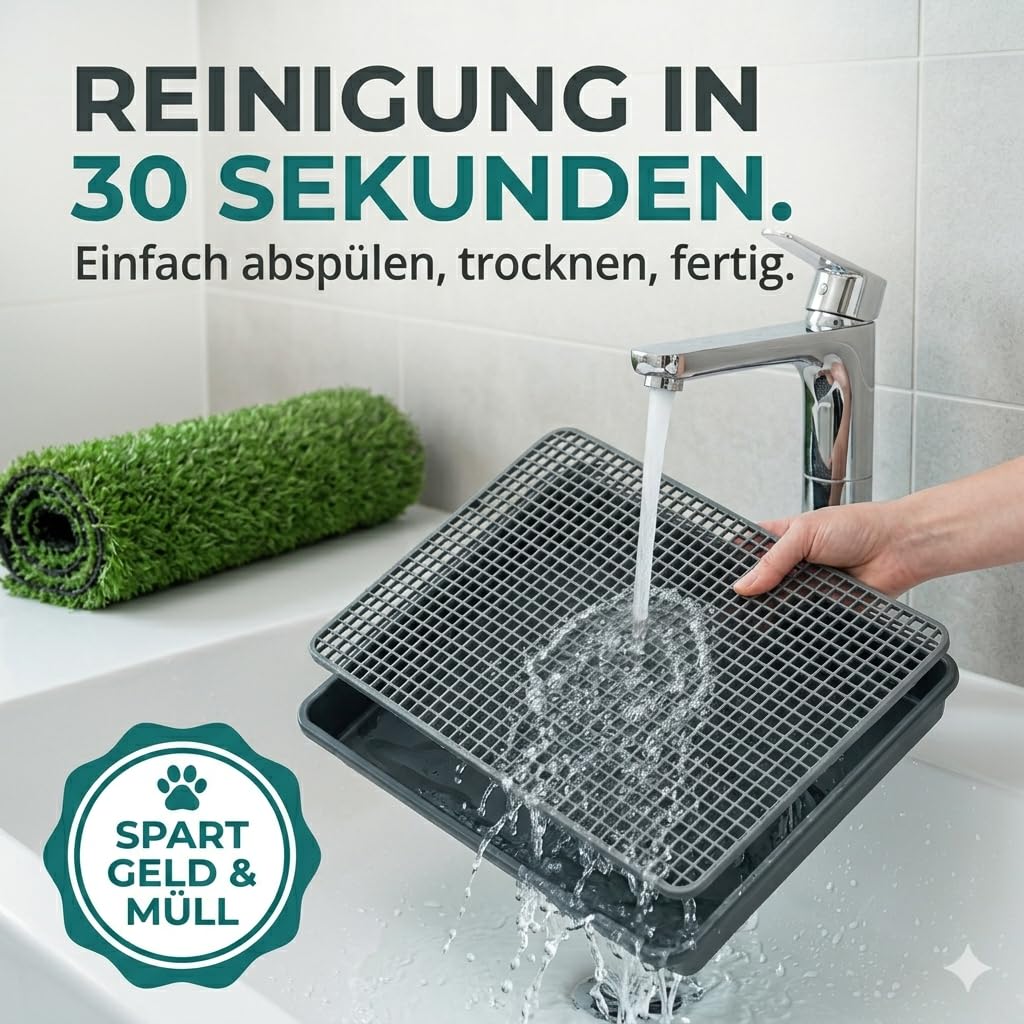 Toilette pour chien avec gazon artificiel et bac collecteur 50 x 40 cm – 3 couches pour intérieur et extérieur – Tapis d'herbe réutilisable pour dressage aux toilettes, balcon et appartement – Facile