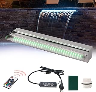 Sponsored Ad - 24" Water Pool Fountain, 304 Stainless Steel Lighted Pool Waterfall with Wider Water Flow Platform, Multi-C...