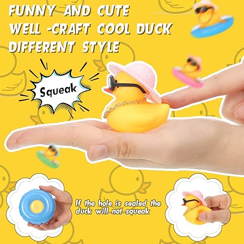 Miniatura 2 de Sanwuta 16 piezas de patos de goma de verano para decoración de tablero de instrumentos de pato amarillo, accesorios de coche con mini sombrero,