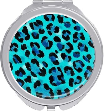 Travel Makeup Mirror Cheetah Blue and Black Leopard Print