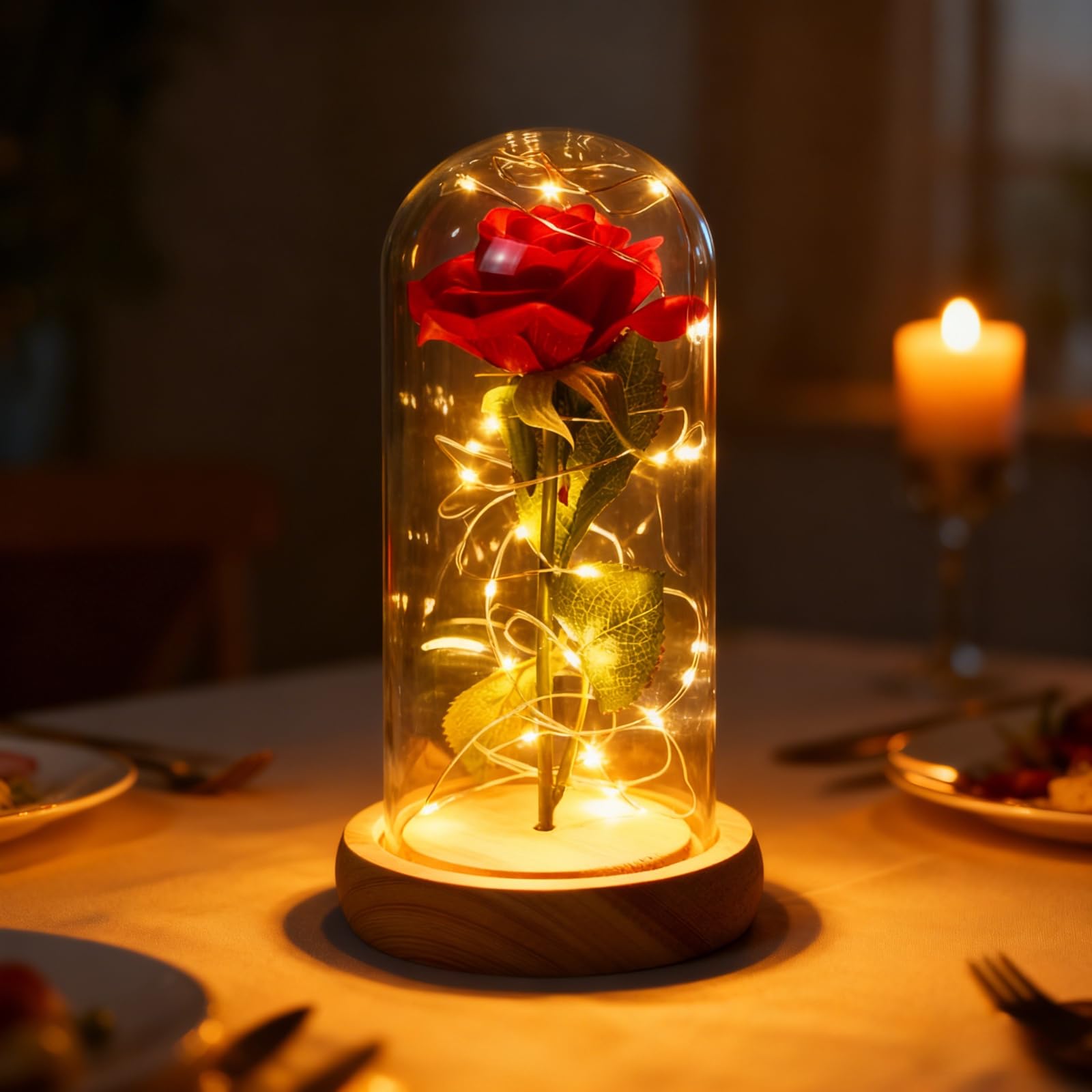 La bella e la bestia rosa, fiori per sempre rosa in Cupola trasparente con striscia luminosa a LED, per San Valentino, anniversario di matrimonio, festa della mamma, decorazioni per l'ufficio a casa