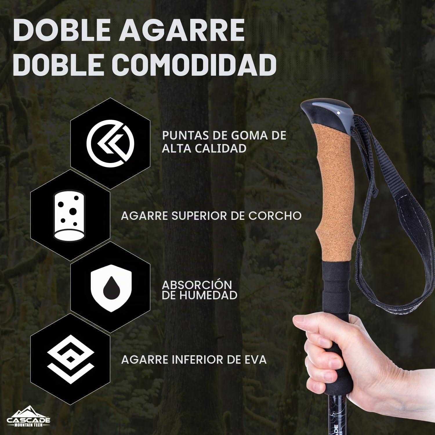 Cascade Mountain Tech Bastones de Senderismo Ajustables de Aluminio – Bastón Ligero de Bloqueo rápido para Caminar o Senderismo – 1 Juego (2 Postes)
