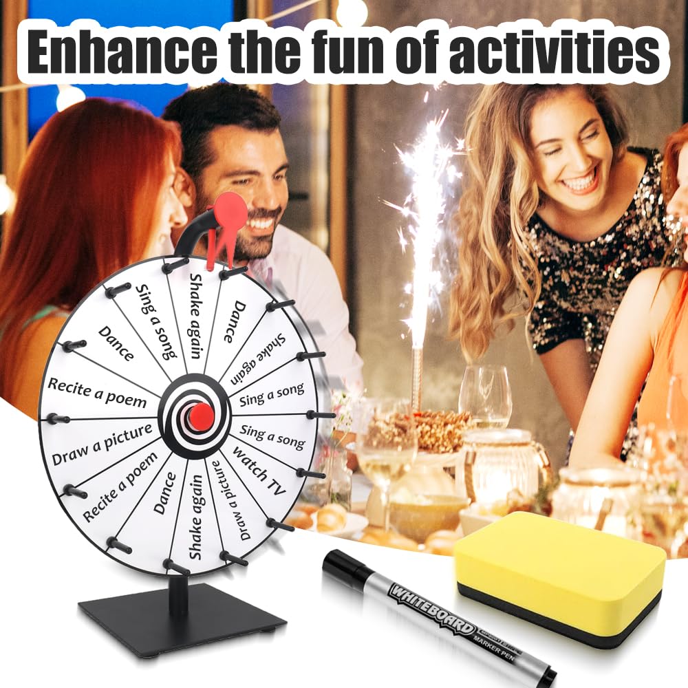 Ruota della Fortuna, 14 Slot Ruota Girevole per Premi, 30 cm Acrilico Ruotas Premio da Tavolo Spinning con Gomma e Pennarello, Gioco Ruotas della Fortuna per Feste,Pub,Carnevale,Bianco Nero
