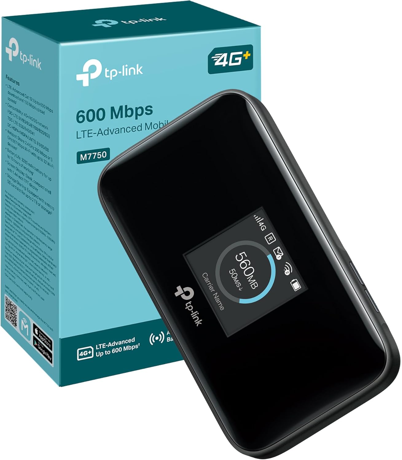 TP-Link M7750 Saponetta WiFi con SIM 4G+, Cat12 AC1200 Dual-Band, DL 600Mbps/UL 150Mbps, Batteria da 3280mAh, Porta Type-C, Micro SD Card, Touchscreen