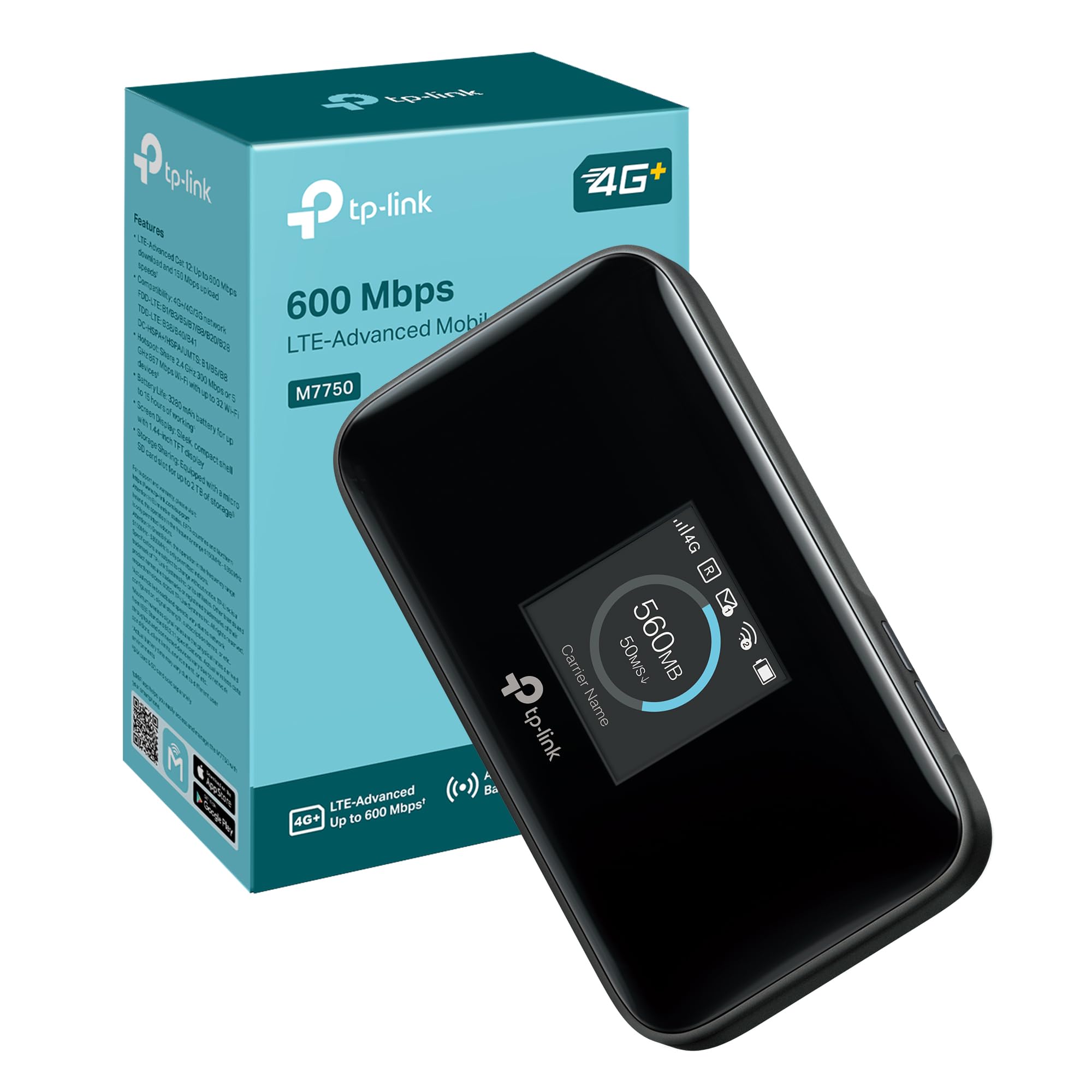 TP-Link TP-Link M7750 Saponetta WiFi con SIM 4G+, Cat12 AC1200 Dual-Band, DL 600Mbps/UL 150Mbps, Batteria da 3280mAh, Porta Type-C, Micro SD Card, Touchscreen, Supporta fino a 32 Dispositivi, tpMiFi App