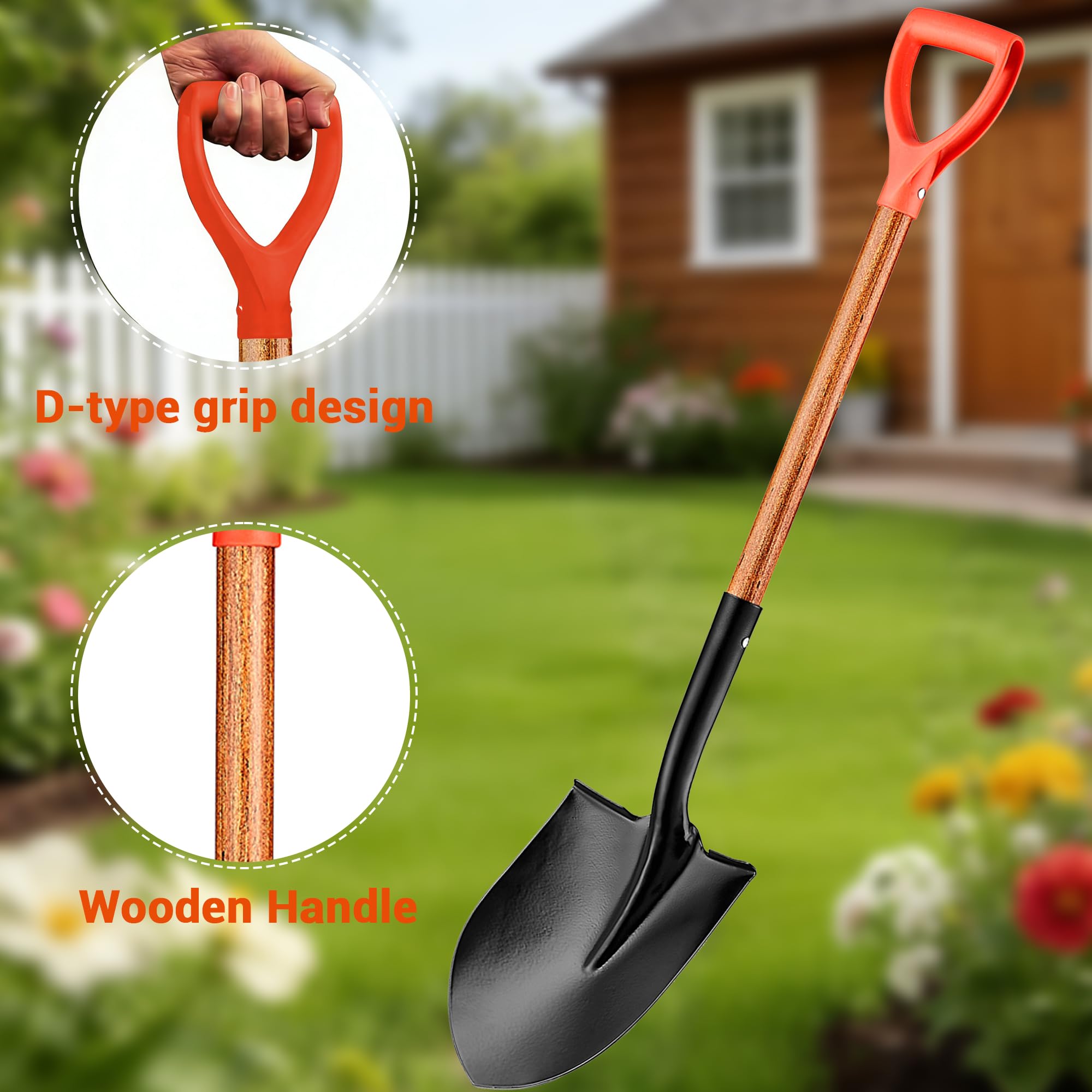 Okrągła łopatka do kopania, uchwyt z twardego drewna i Poly D-Grip