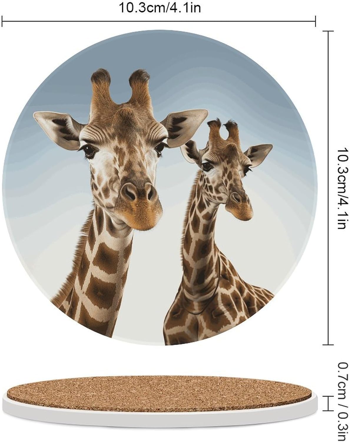 Necks of Giraffe Coasters Round Coasters Set Ceramic Stone Coaster with Cork Base Coffee Cup Beverage Cup Mat Cute Funny Table Drinks Coaster for Mugs and Cups Office Kitchen