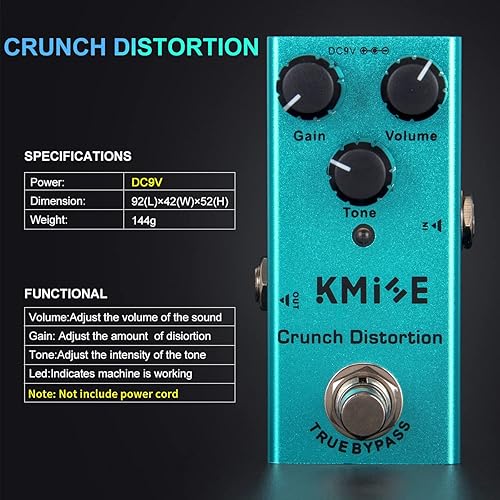 Miniatura 5 de lotmusic Pedal de efectos Crunch Distortion para guitarra eléctrica, pequeño, tipo single, corriente continua de 9V, True Bypass