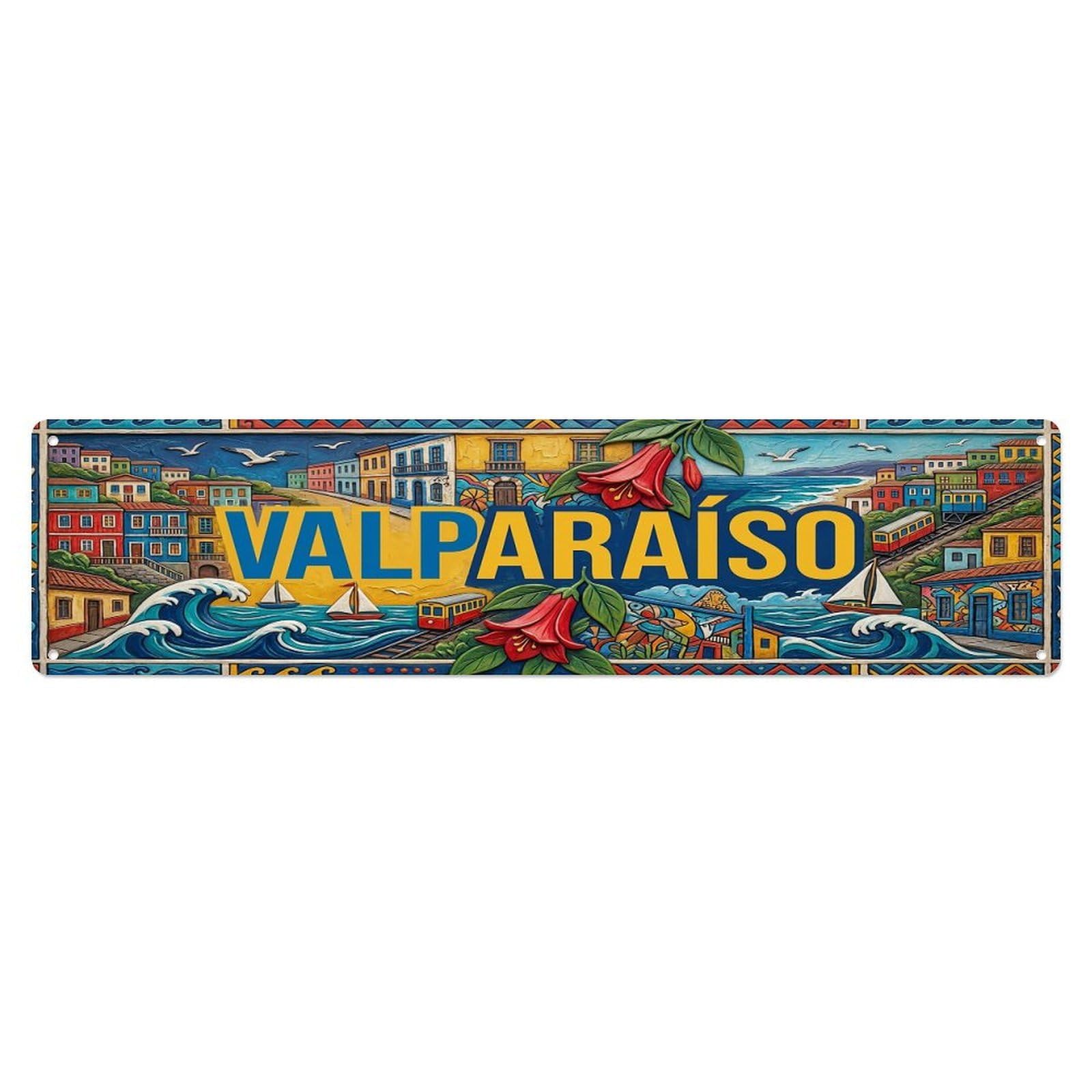 Cwbufd Vintage Style Vintage Valparaiso Chile Flag Pattern Vintage Metal Tin Sign Plaque Wall Decor For Cafe, Club Bar, Office, Garden Metal Poster 4X16inch